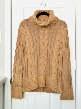 Banana Republic Cabincore Luxury Chunky Camel Cable Cowl Neck Sweater Sz S